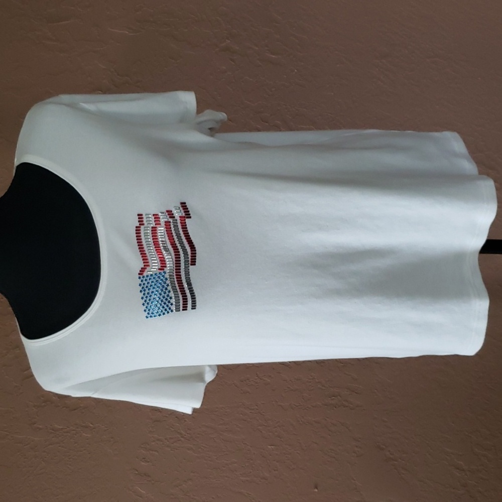 Karen Scott US Flag White Short Sleeve Tee XL